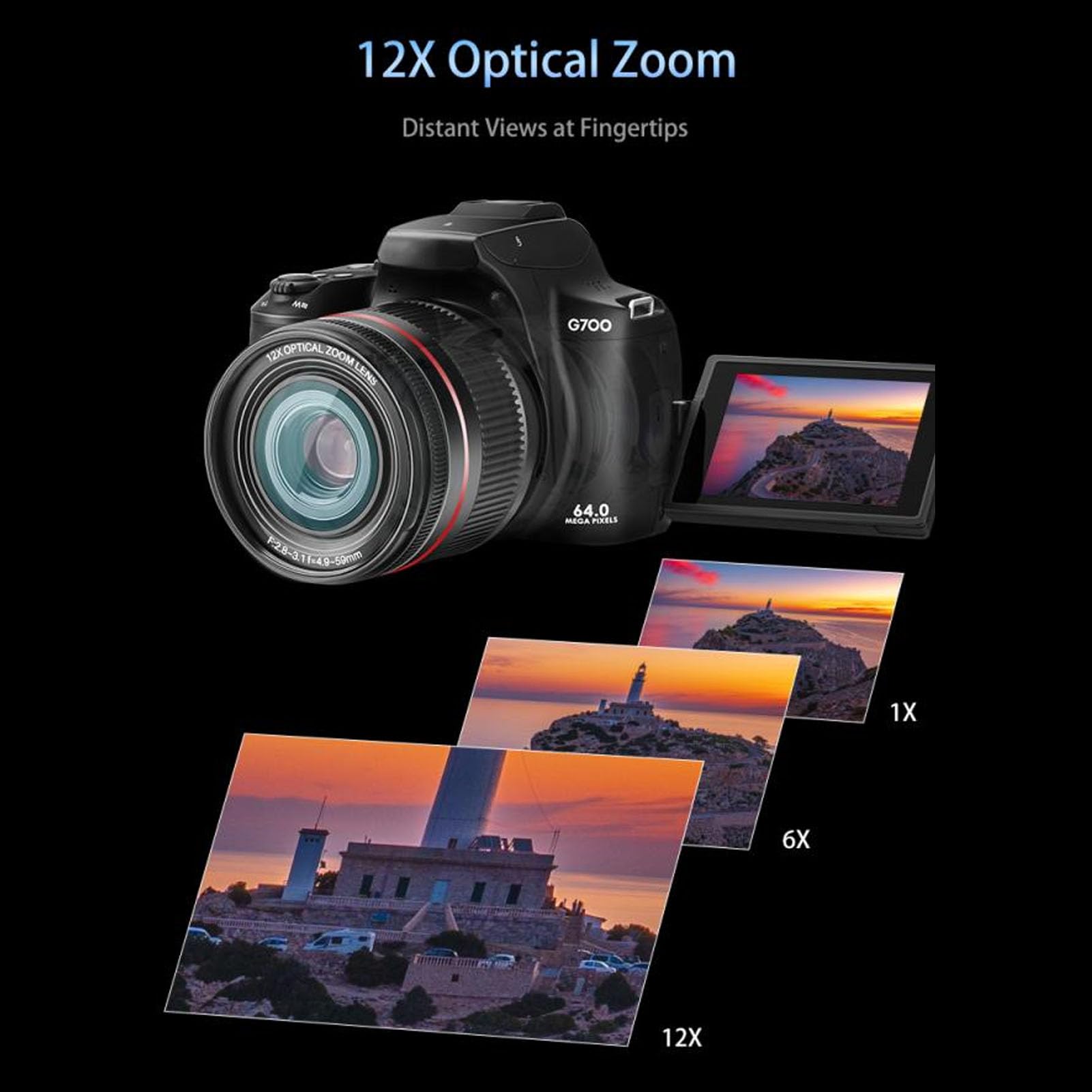 Amazon | 写真用4Kデジタルカメラ、3.0インチ270°フリップアップ
