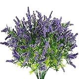 HUAESIN 4pcs Flores Artificiales de Lavanda Decoracion con Verde Hojas Falsa Planta Artificial Exterior Resistente UV Flores de Plastico Arbusto para Jarrones Ineterior Boda Jardinera Terraza Mesa