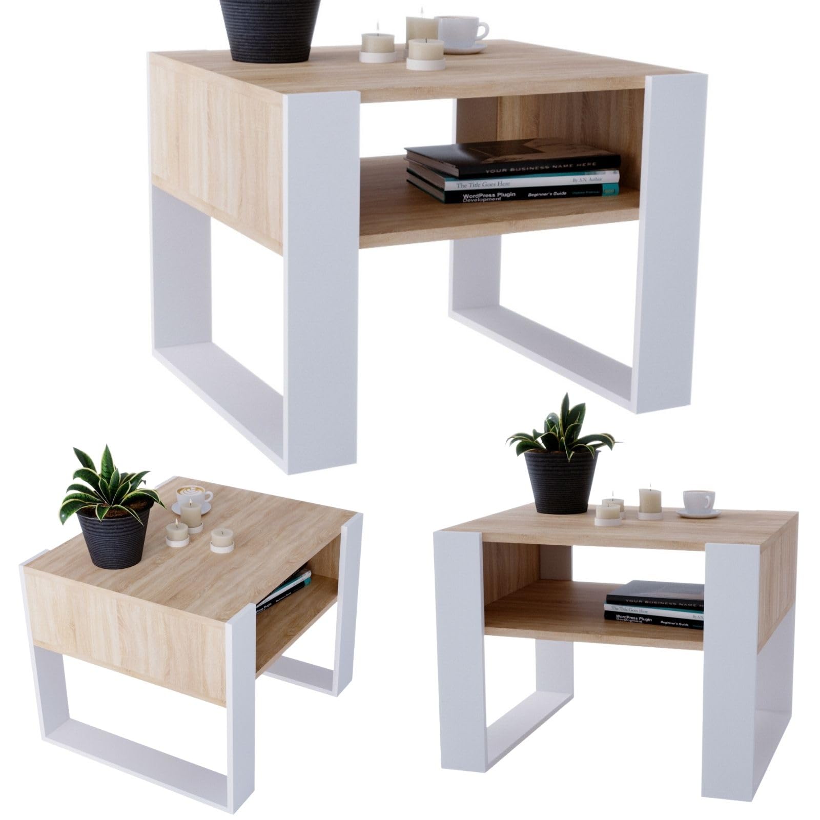 CraftPAK Mesa de Centro para salón de Madera, Mesa Moderna y Estable con Estante Adicional, Color Bardolino/Blanco