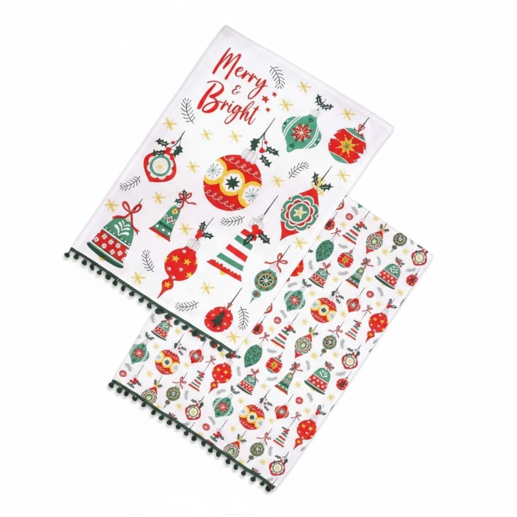 Dexam Christmas Baubles Recycled Cotton Set of 2 Tea Towels