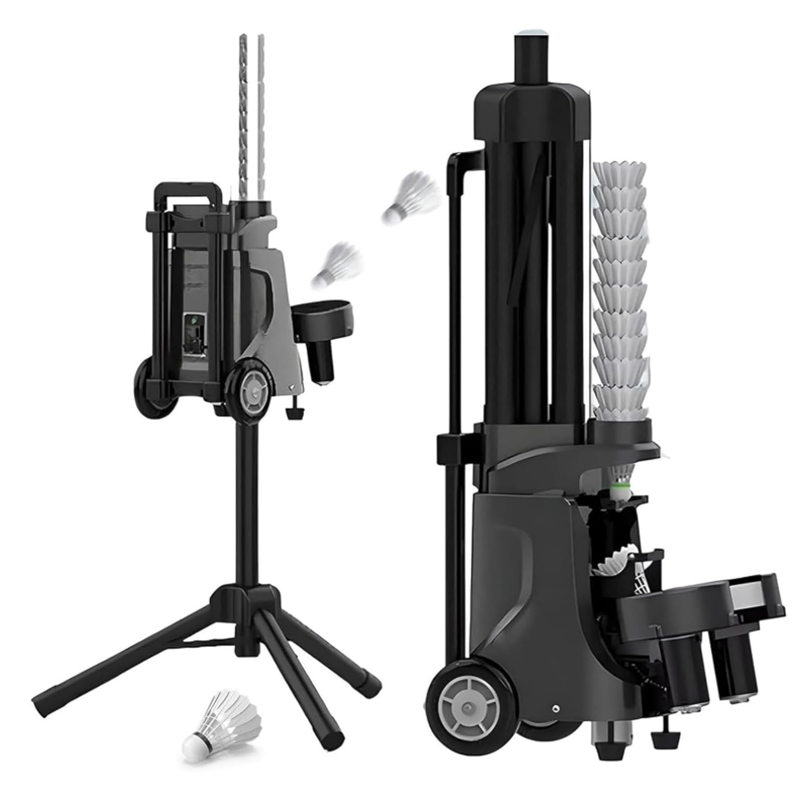 BOOZXCV Portable Badminton Feeder Launcher Practice Machine, Badminton Shuttlecock Machine with Wheels, Smart APP Control, for Beginners and Professionals