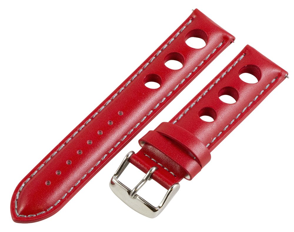 Clockwork Synergy, LLC 26mm Rally 3-hole Smooth Red / Grey Leather Interchangeable Replacement Watch Band Strap