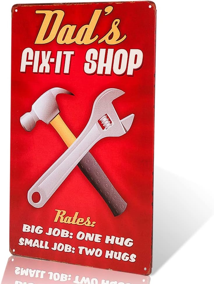 dingleieverDad's Fix-It Shop Sign,Funny Dad Repair Shop Metal Tin Sign for Birthday Thanksgiving Gifts for Dad