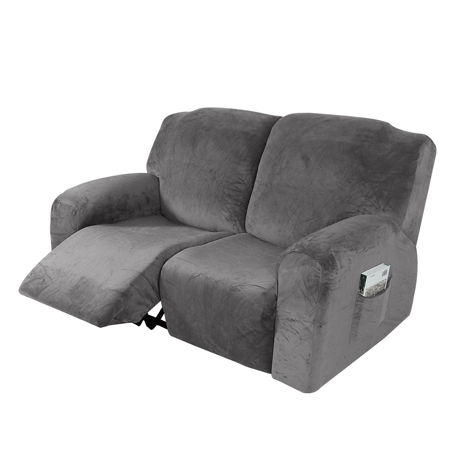 ele ELEOPTION Funda de Sillón Reclinable Relax, Funda de Sillón Extensible de Terciopelo, Funda de Sillón de Masaje Lavable en Casa, Protector de Sillón Reclinable - 2 Plaza (6 Piezas), Gris