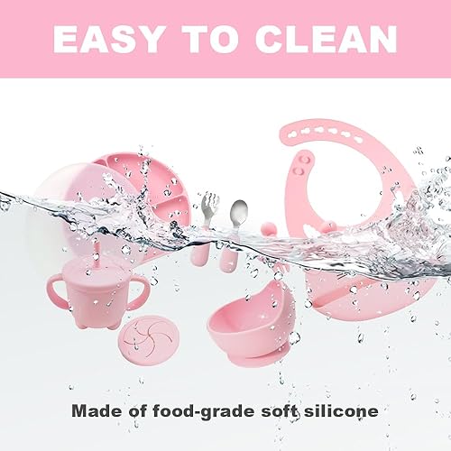 Miniatura 5 de Juego de alimentación de silicona para bebés, suministros de destete con ventosa dividida, juego de platos de autoalimentación para niños pequeños