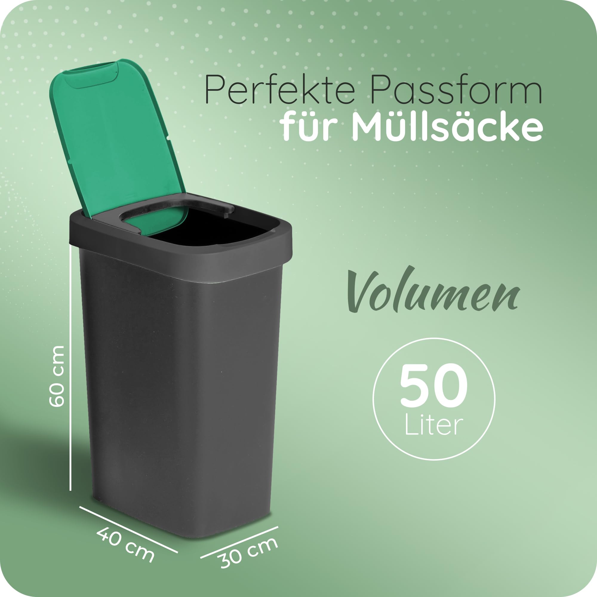 Novaliv Mülltrennsystem 50L 3er Set Mülleimer mit Schwingdeckel, Mülltrennung Küche Abfalltrennung, Schwarz Gelb Grün, Recycling Wertstoff Mülltrennsystem Abfallbehälter Küche Haushalt Büro Müll Eimer