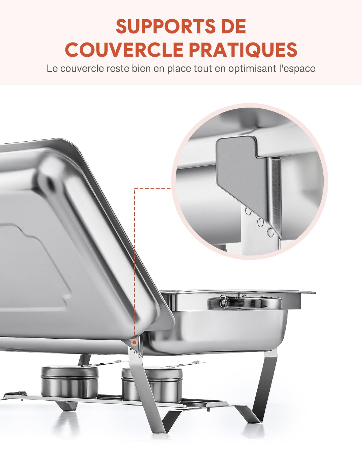WILPREP Lot de 2 Chafing Dish Buffet 8,5L, Buffet Chauffant Chauffe Plat en Acier INOX Alimentaire avec Cadre Pliable (2×GN1/1+4×GN1/2)