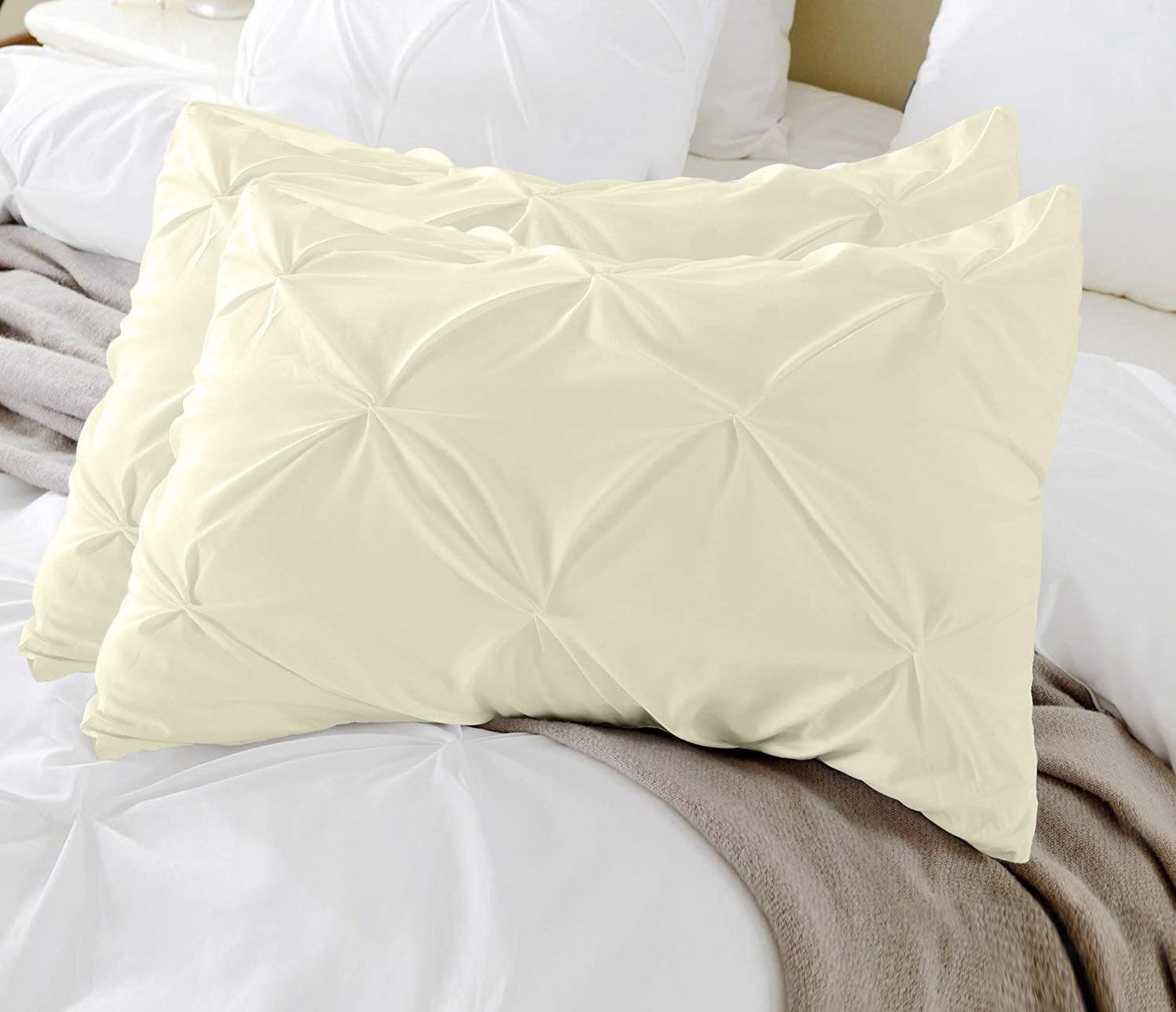Amazon.com: Standard Pillow Shams Set of 2 Pinch Pleated Ivory Pillow ...