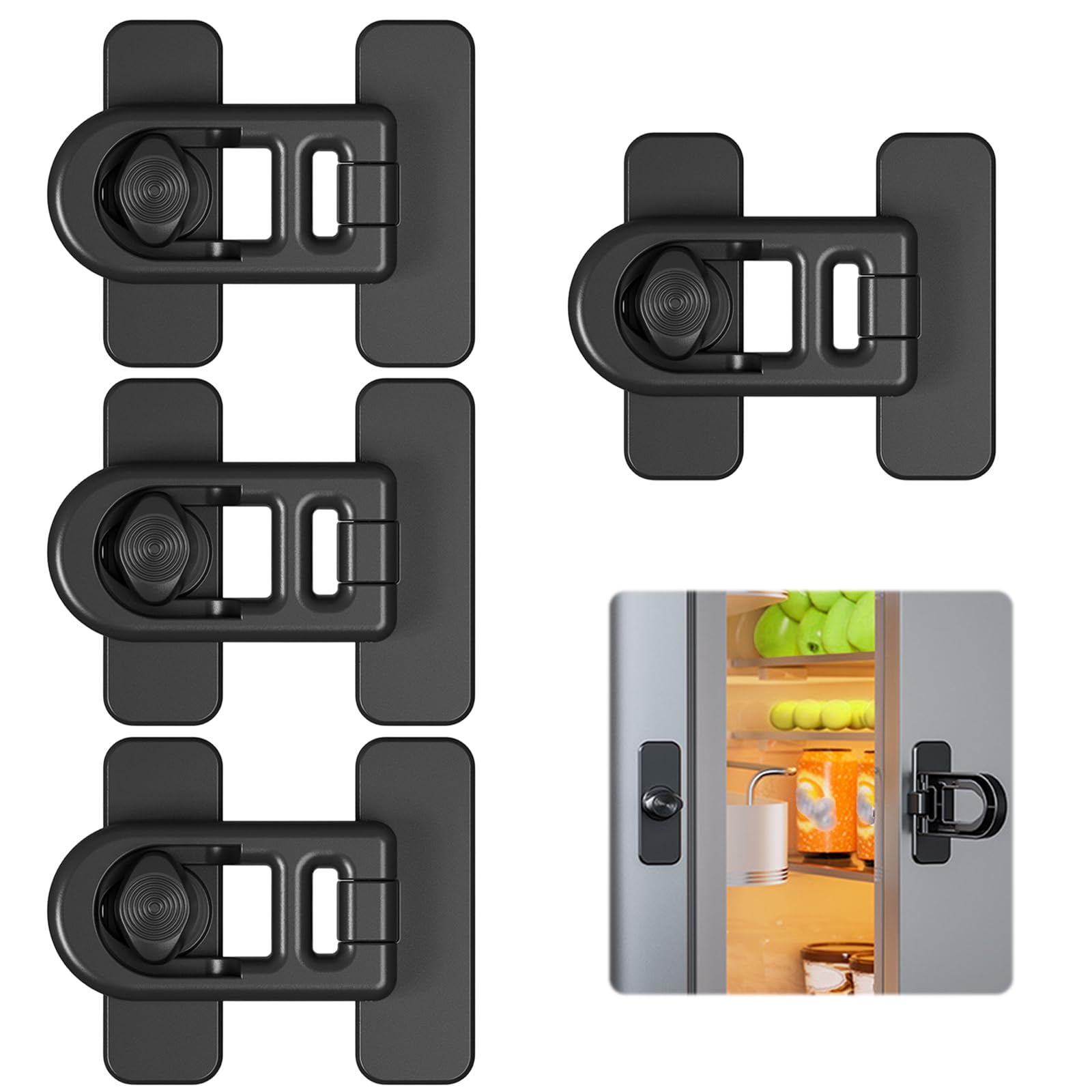 4 Pièces Serrure de Porte de Réfrigérateur de Sécurité Enfant Placard Noir, Securite Fenetre Enfant, Cadenas Frigo, Bloque Porte Frigo, Fermeture Placard Bebe pour Cuisine Four Tiroir