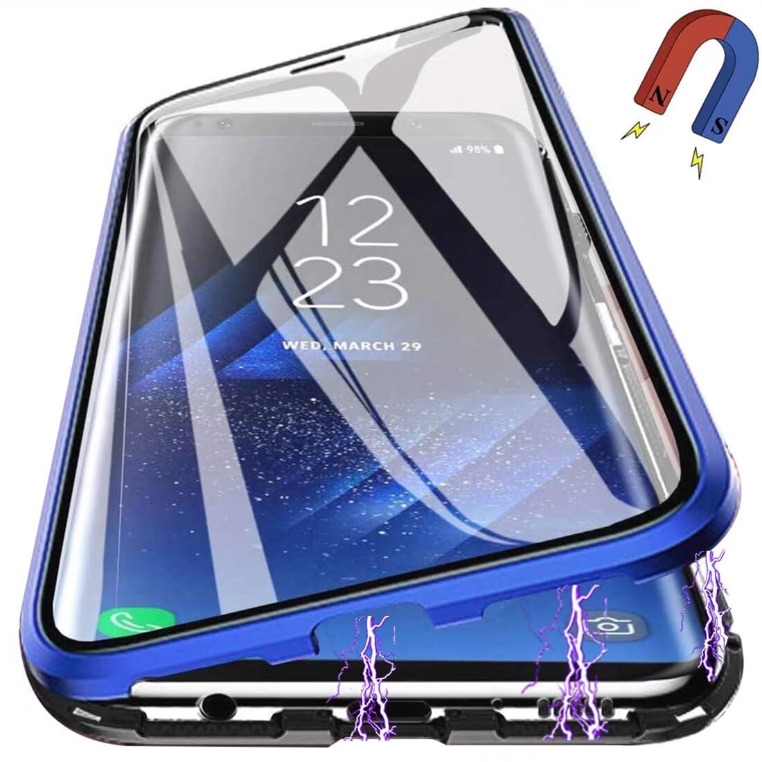 Pingoo Case for OnePlus 11, Magnetic Titanium Adsorption Metal Bumper with Front and Back Transparent Tempered Glass Flip Cover 360 Degree Full Body Protective Case for Men Women