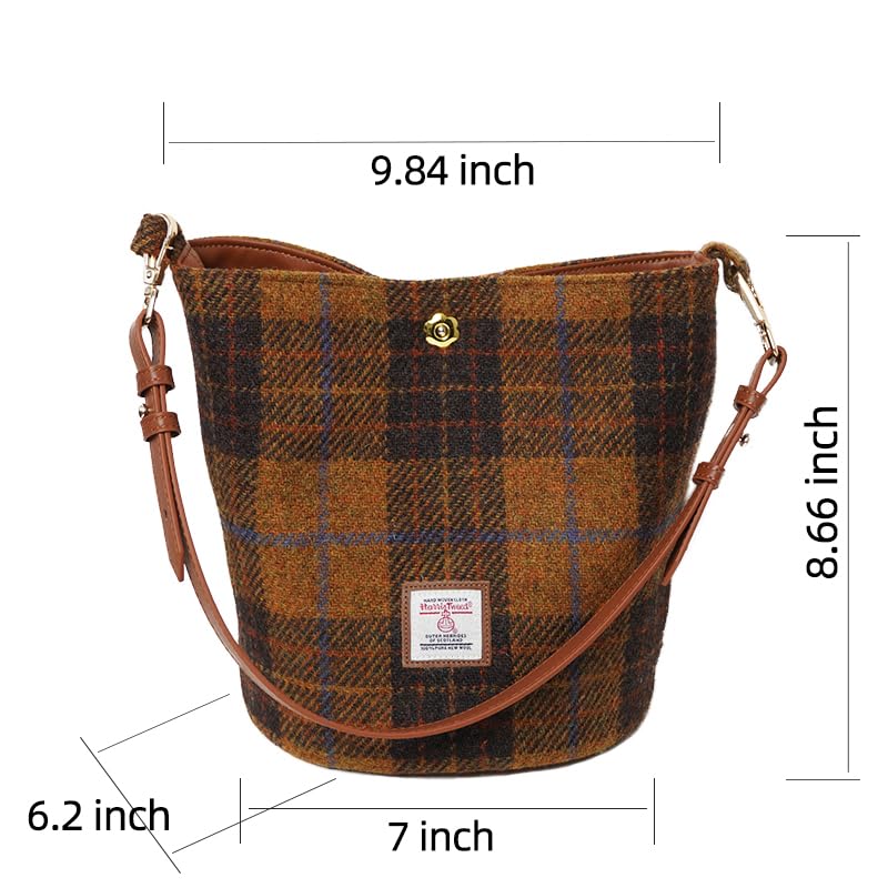 Harris Tweed Women Bucket bag Shoulder bag Handbag with Two kinds of Leather Strap2