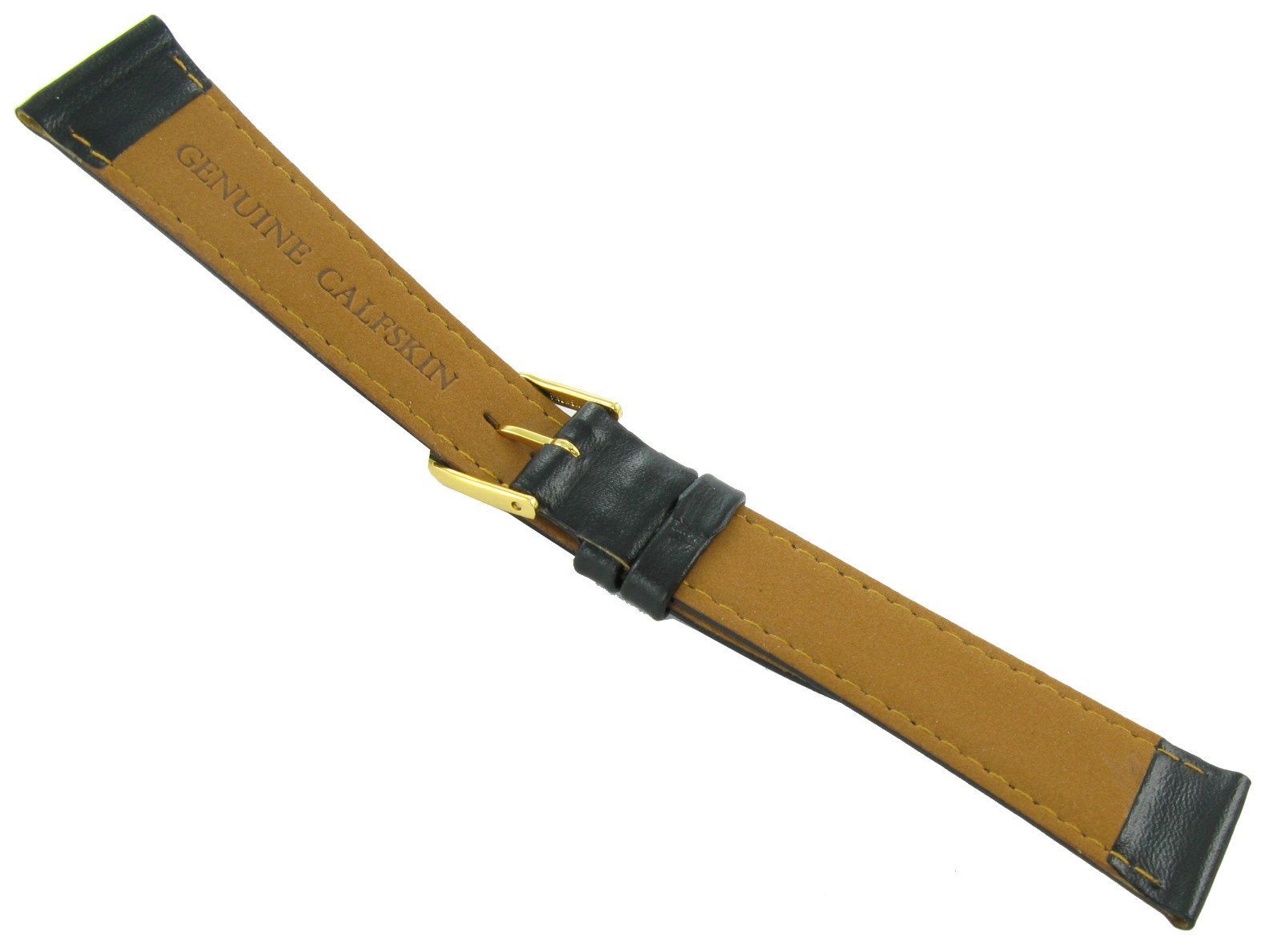 13mm T&C Black Genuine Calfskin Leather Flat Stitched Watch Band Ladies Regular