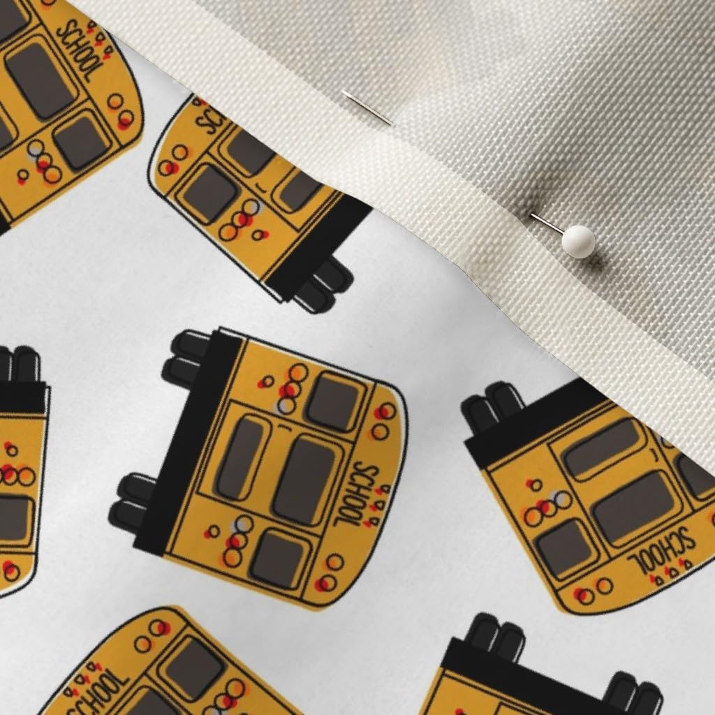 Spoonflower Fabric - Scattered School Bus Education Hand Drawn Teacher Printed on Upholstery Velvet Fabric Fat Quarter - Upholstery Home Decor Bottomweight Apparel