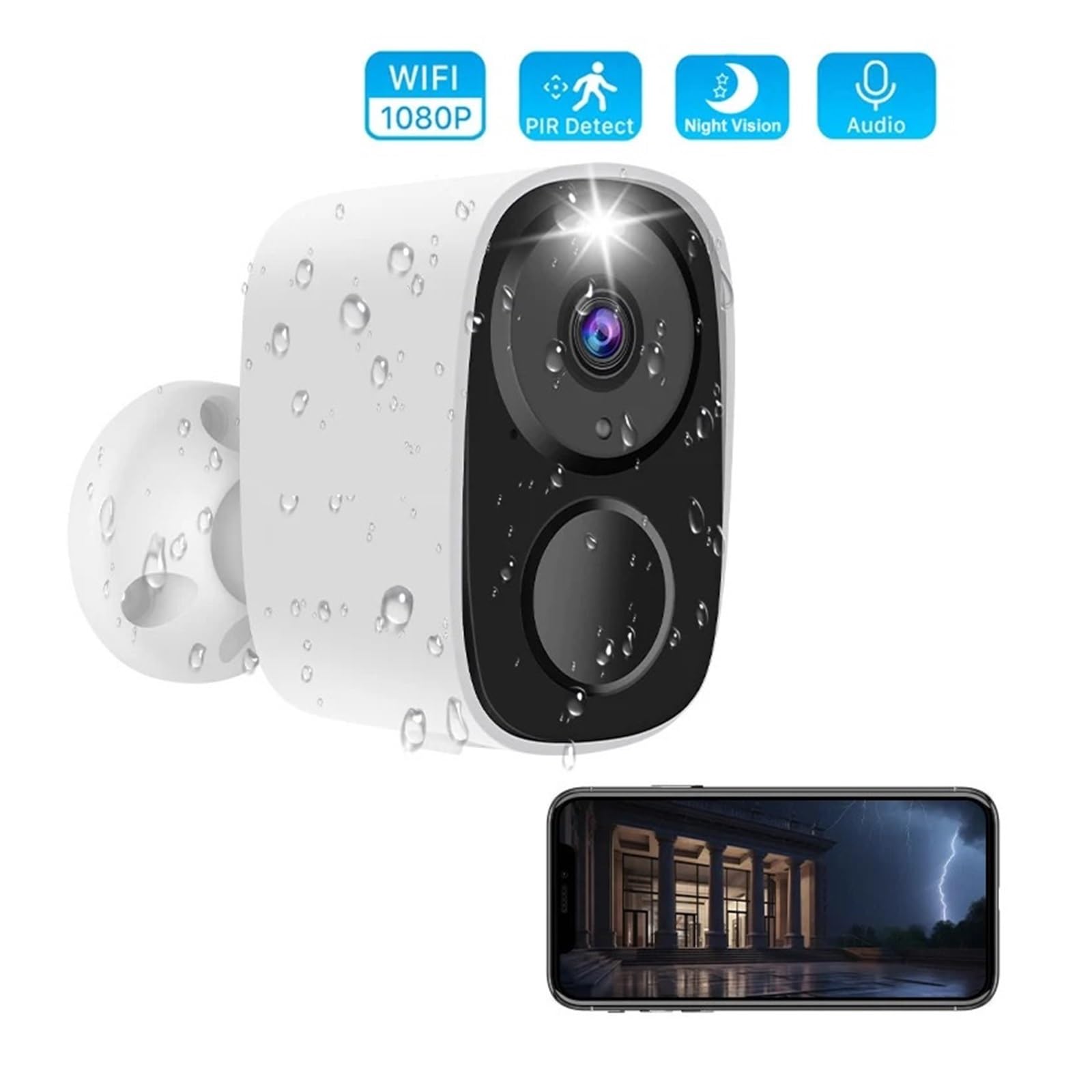 Cámara de Seguridad CCTV WiFi for Exteriores, Full HD 1080P, IP, con batería de 5000 mAh y energía Solar. Resistente a la Intemperie.(1080P Camera)