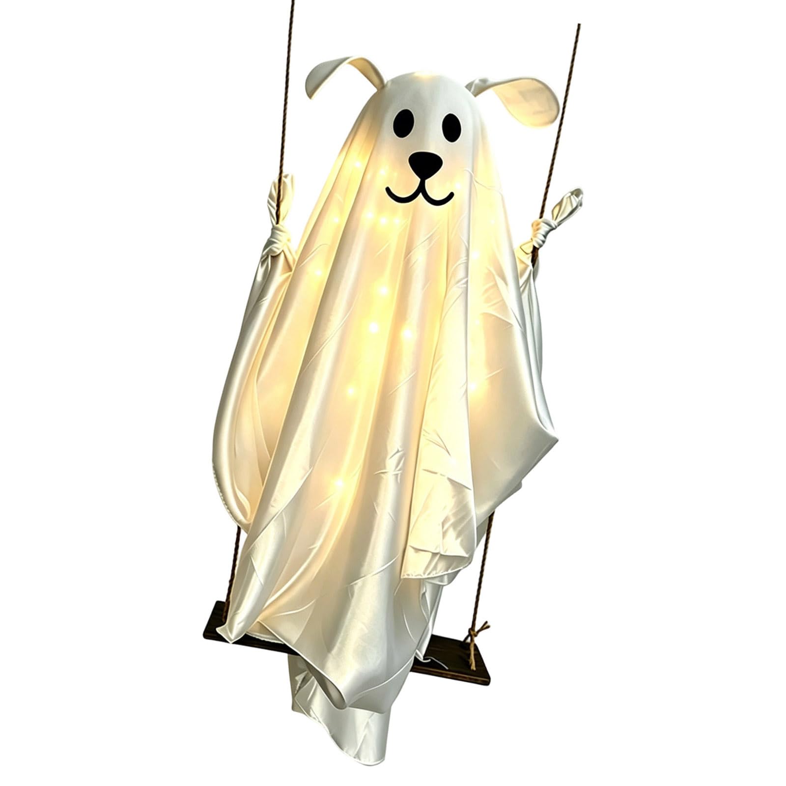 Shntig Illuminated Fabric Hanging Dog Decoration with Swing Polyester Drape and Wood Seat for Halloween Decoration Hanging Manifestation Dog Swing