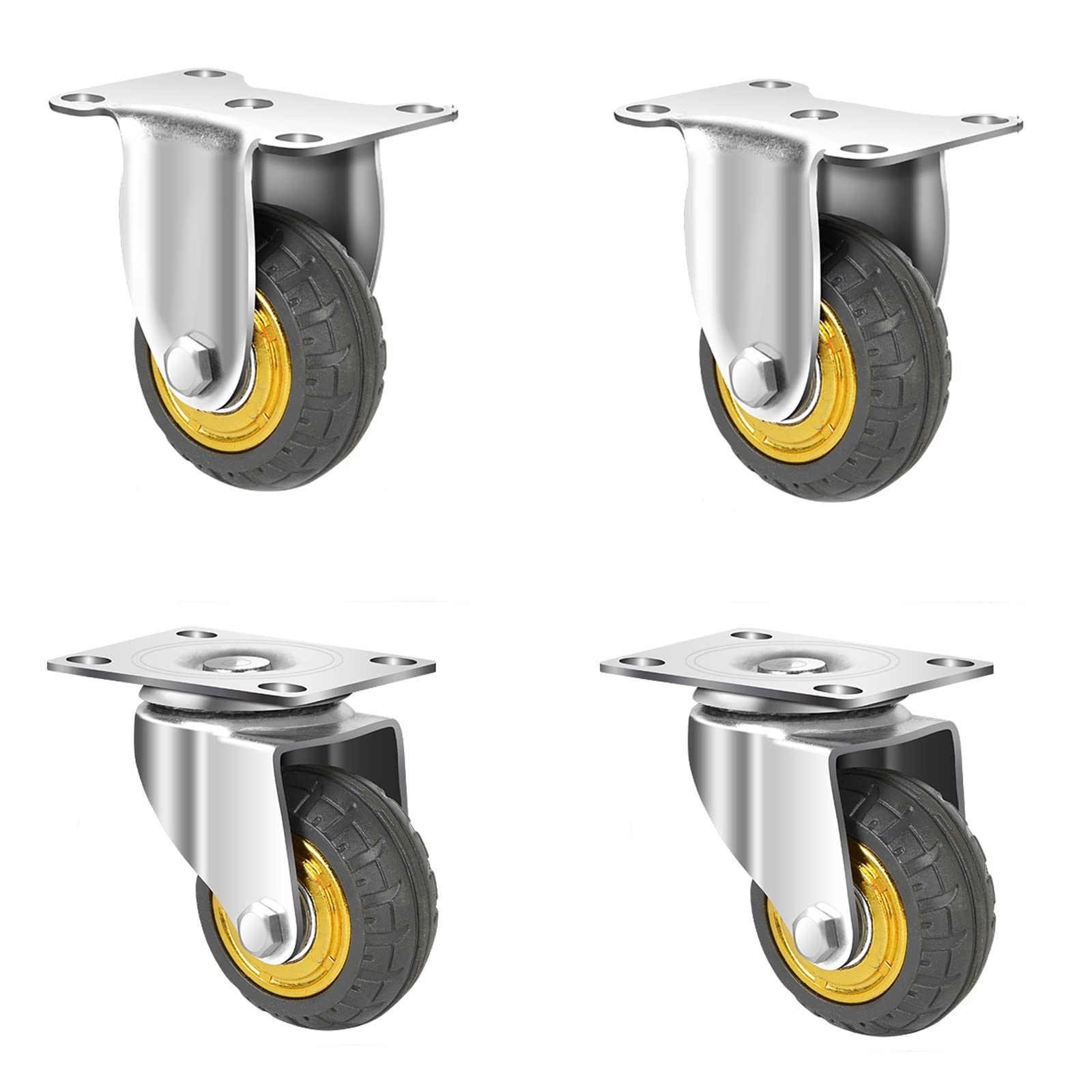 Ruote in Gomma Resistenti, piroettanti con Freno, silenziose e stabili, Facili da installare, Elevata capacità di carico, Ideali per carrelli e carichi Pesanti.