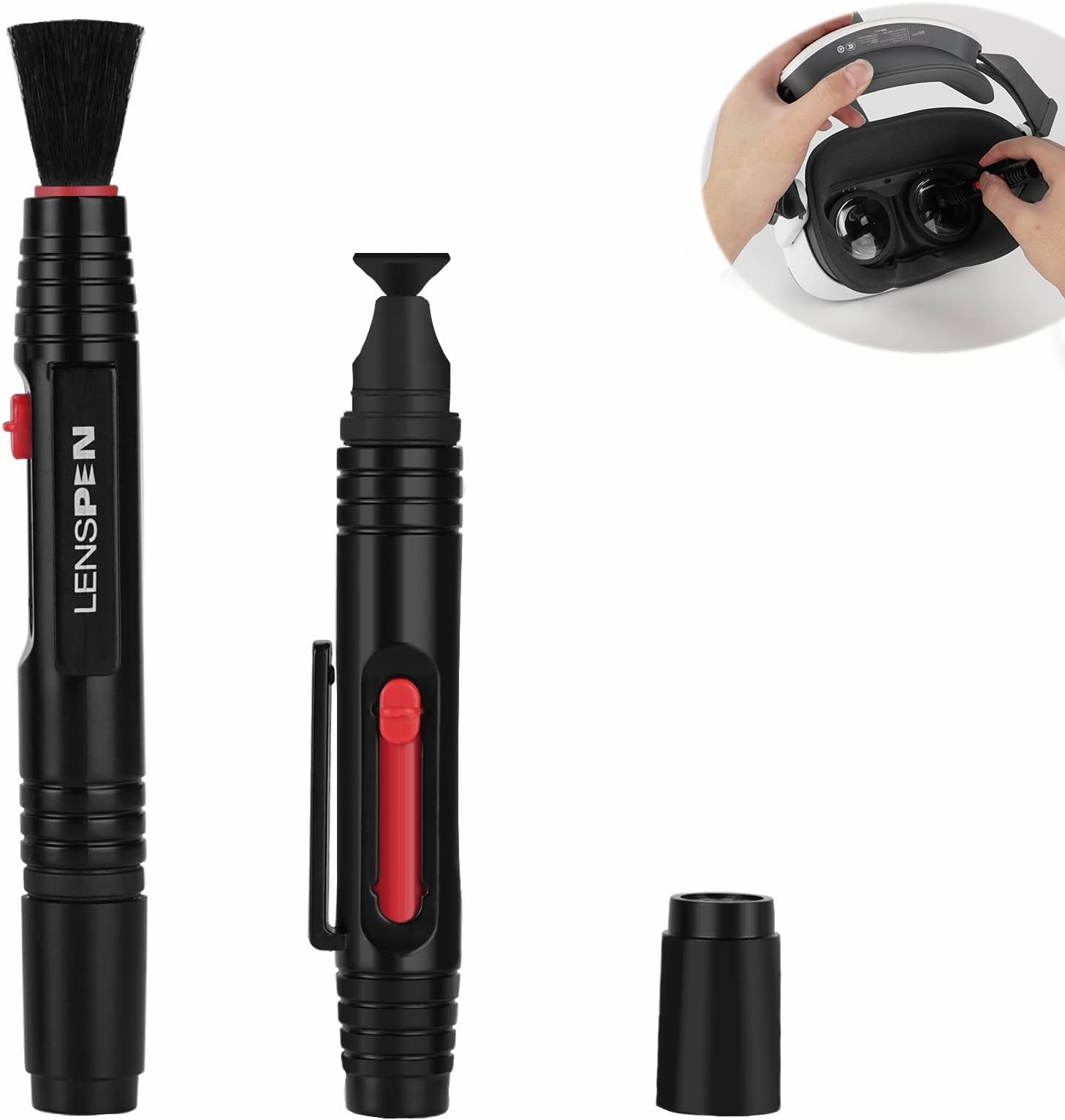 Geekria 2 Pack Clean VR Lens Cleaning Pen Compatible with Meta Quest 3, Quest 2, Quest Pro, Vision Pro, PSVR 2 and More, Remove Fingerprints Dust Grease Reduce Fog to Clean Augmented