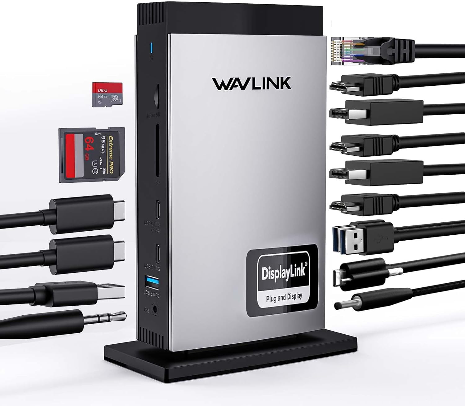 WAVLINK DisplayLink Docking Station,Triple Monitor 4K60Hz, 3HDMI,2DP