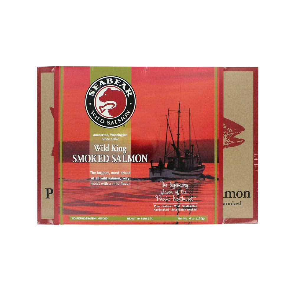 SeaBear Smoked Wild King Salmon 6oz Fillet Gift Box - Wild Alaska King Salmon Fillet, Shelf Stable, Ready to Eat, Smoked Salmon Gift, 6 Ounce Filet