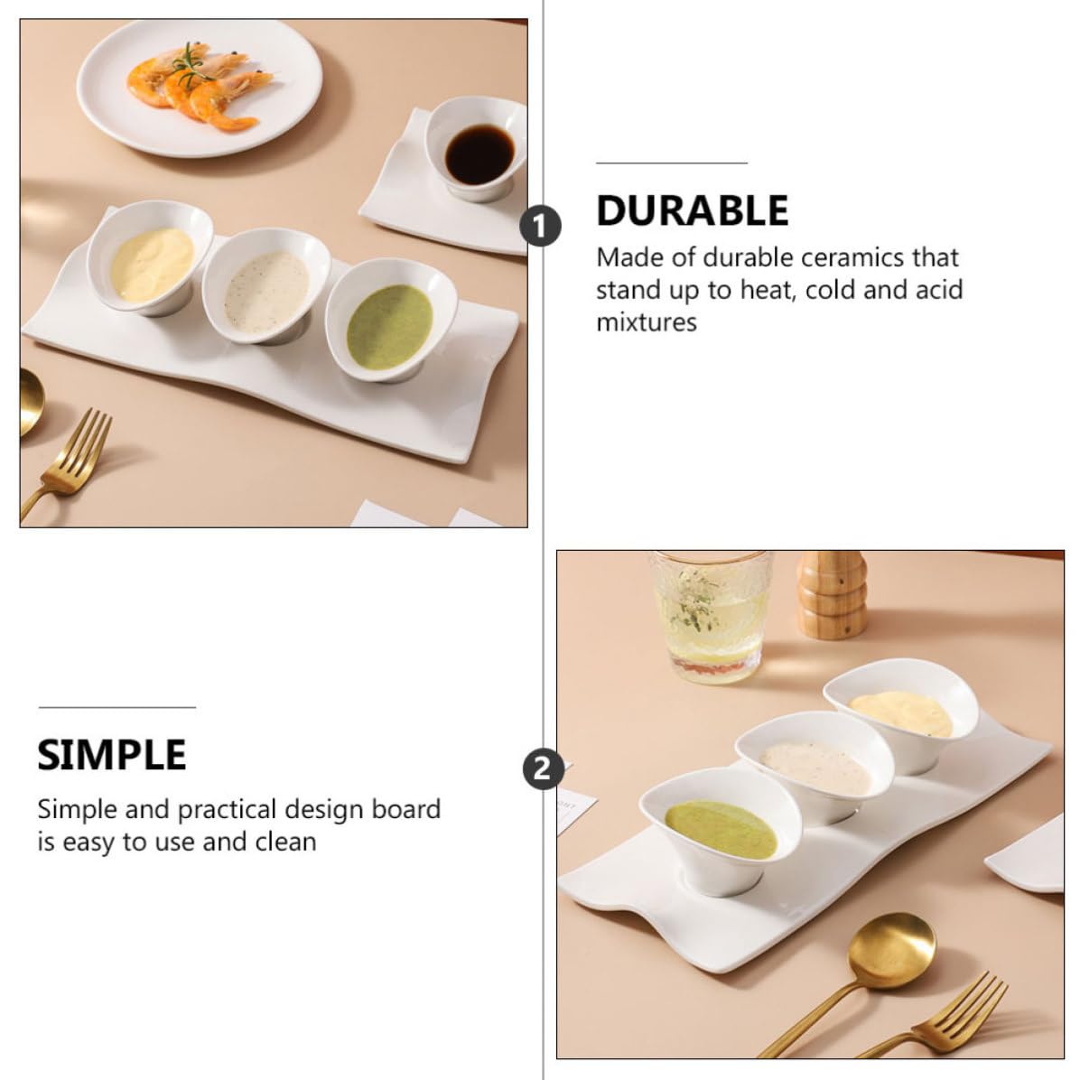 Plat à Condiments Japonerie en Céramique, Petit Modèle Blanc | Finition Soignée, Usage Solide, Motif Discret, pour Table de Repas et Diverses Occasions