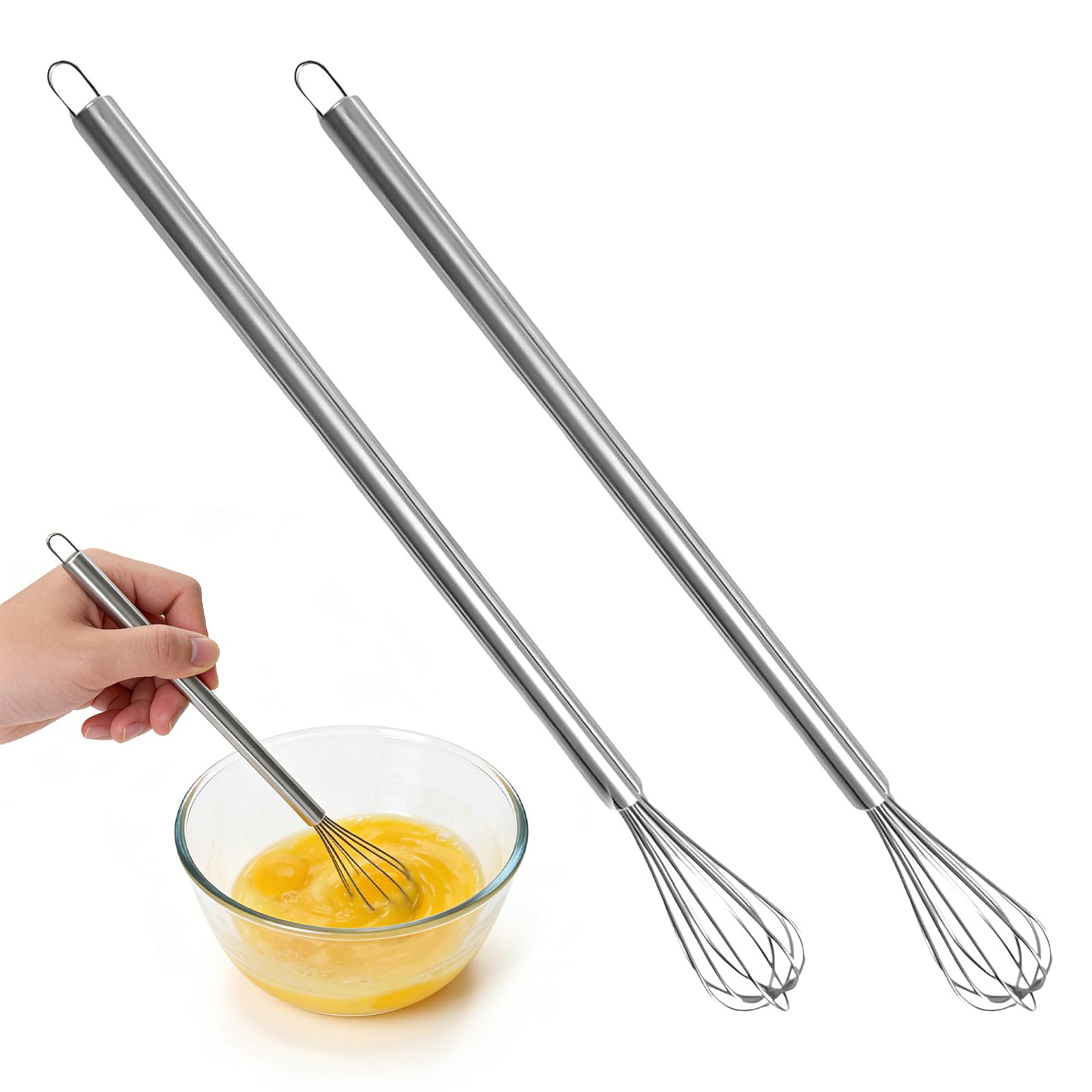 2 Piezas Varillas Cocina de Acero Inoxidable, Batidores Pequeños, Mini Batidora Manual para Tazas Adecuado para Mezclar Masa, Huevos, Batir Espuma y Batir Huevos