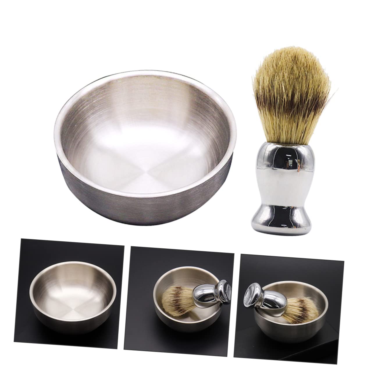 Gogogmee Professional Shaving Brush Bowl Set Mens Wet Shaving Kit Silver Gentle Hair Fashion Handle Large Bowl for