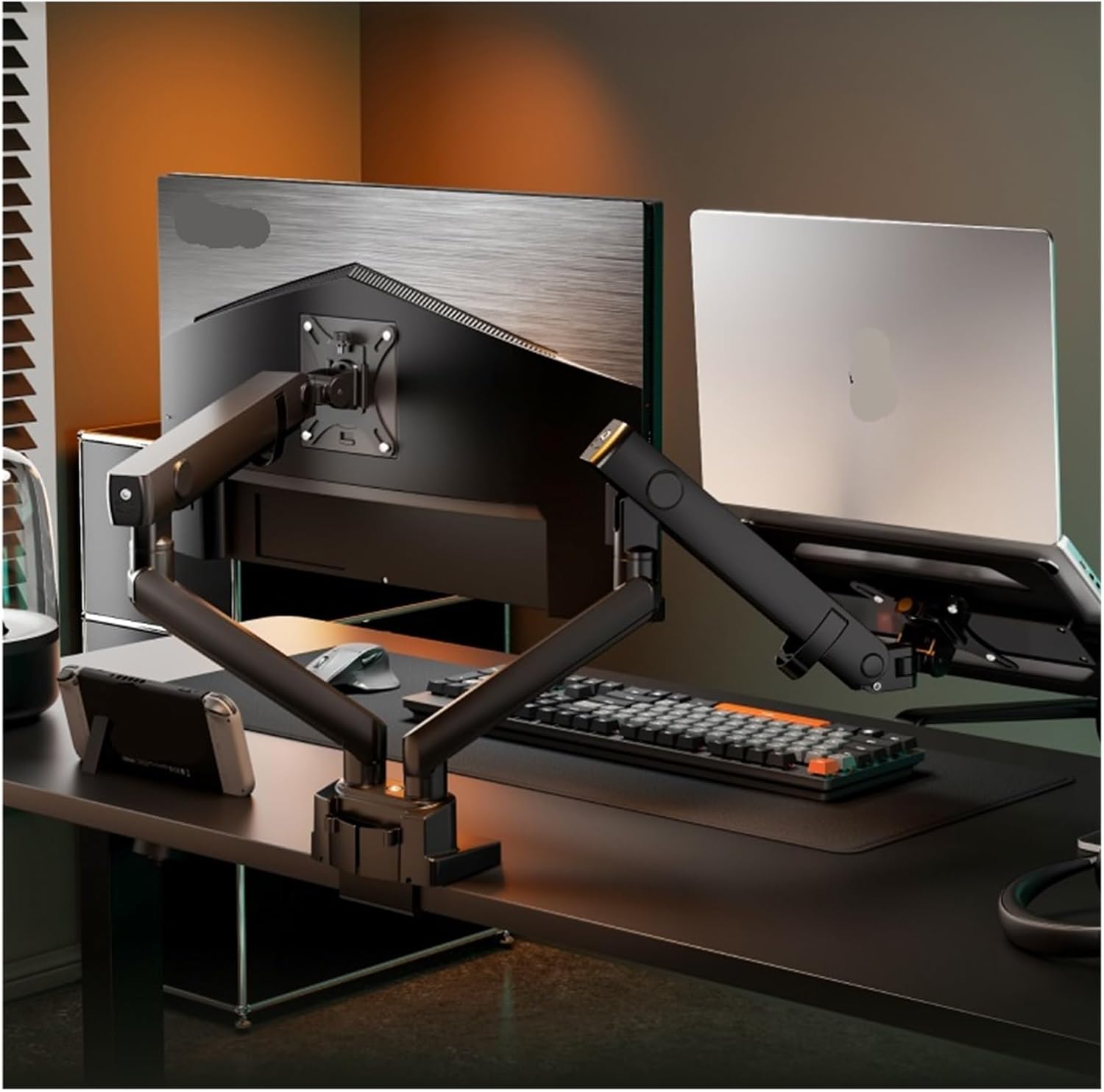 Dual Screen Monitor Stand Two-in-one Tray Robotic arm Lifting Rack(12-18 inches)