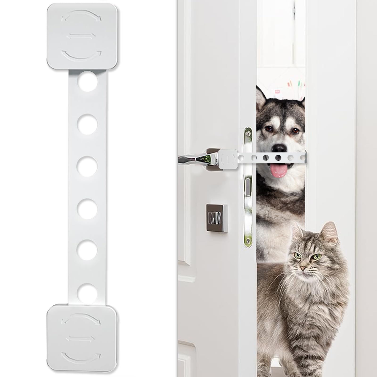 Cat Door Latch,Adjustable Cat Door Strap for Cats to Dog Proof and Keep Dog Out of Litter Box and Cat Feeder(White)