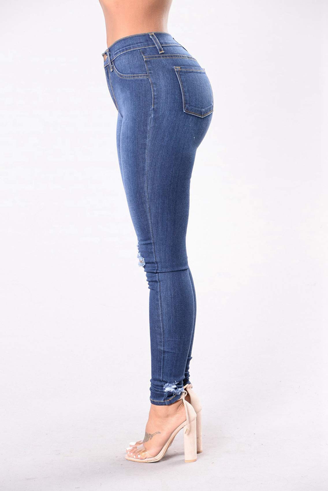 Jeans Push-Up De Cintura Alta Jeans Ajustados para Mujer Jeans Ajustados EláSticos Rasgados Sexy Retro