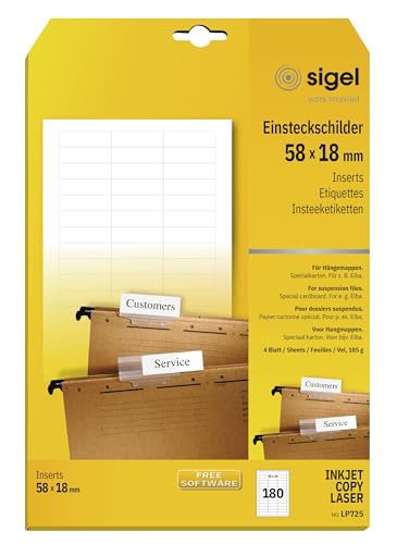 SIGEL LP725 Blankoschilder für Hängeregistratur weiß (A...