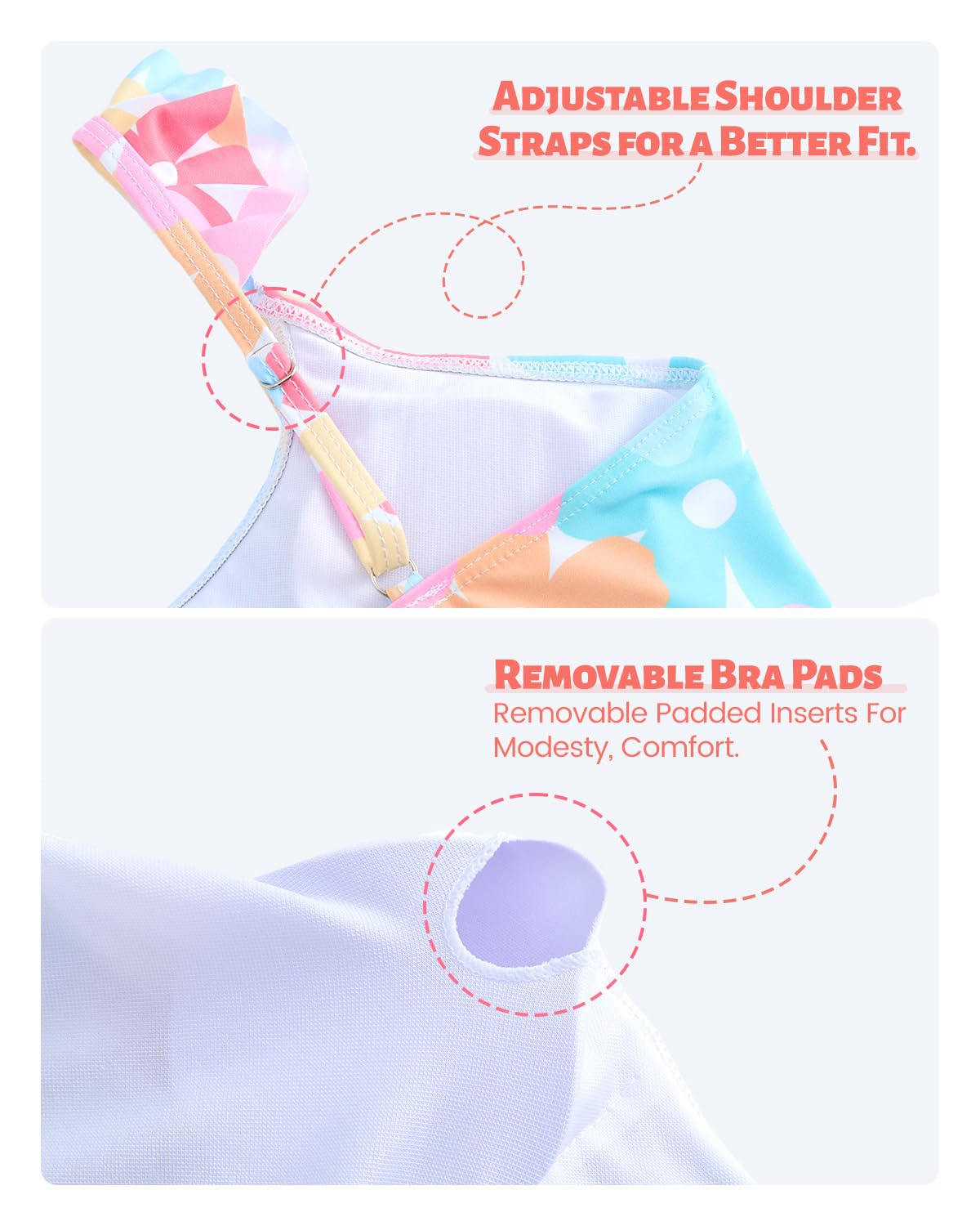 DivingBirds Traje de baño para niñas, traje de baño de dos piezas con falda, protección solar UV, traje de baño floral para niñas de 7 a 13 años
