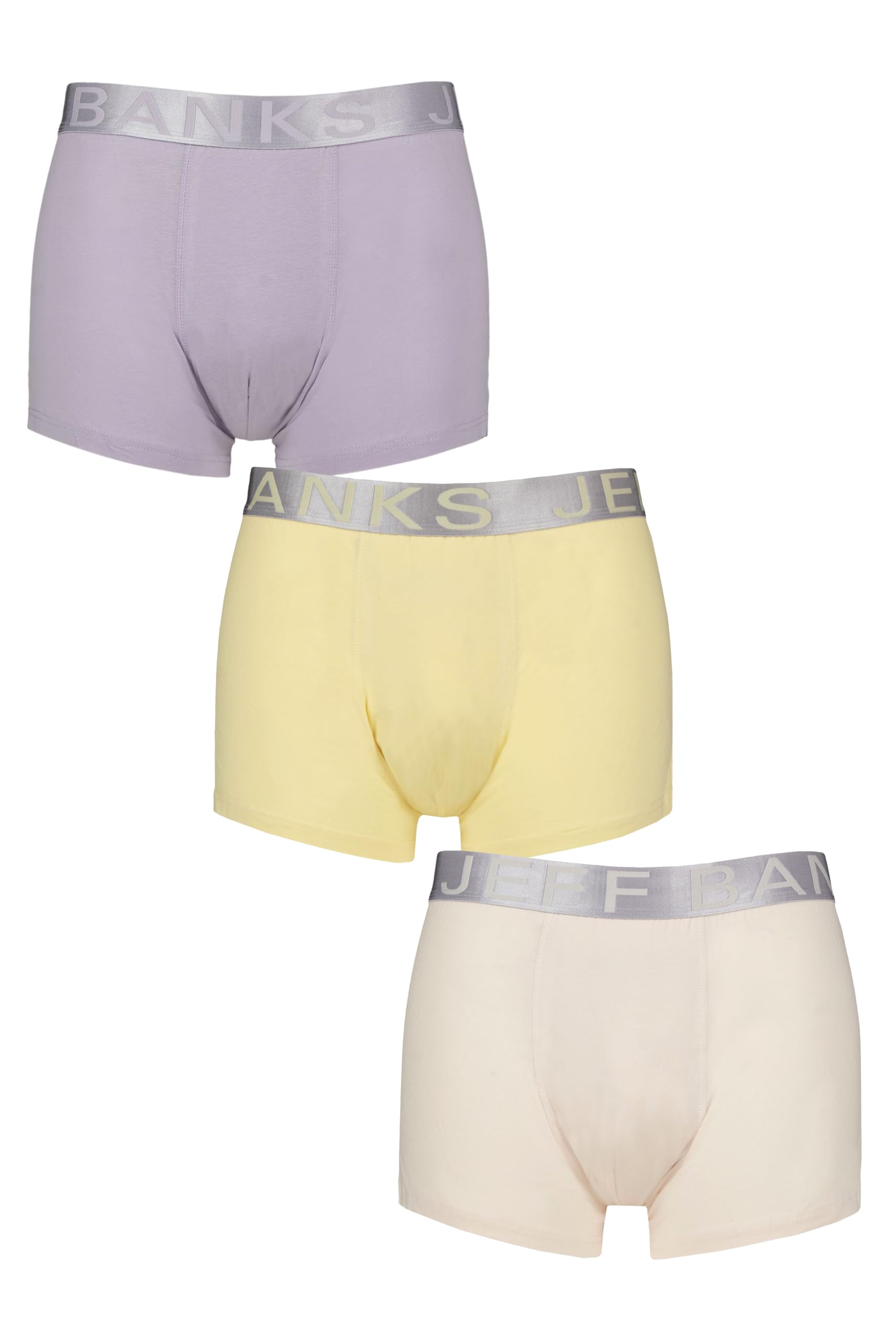 Jeff Banks Men's Pastel Lilac ' Cotton Trunks - Plain Pastel Colours, Mid-Rise, Label-Less, Silver Waistband, 3 Pack, Sizes S,M,L,Xl Xl