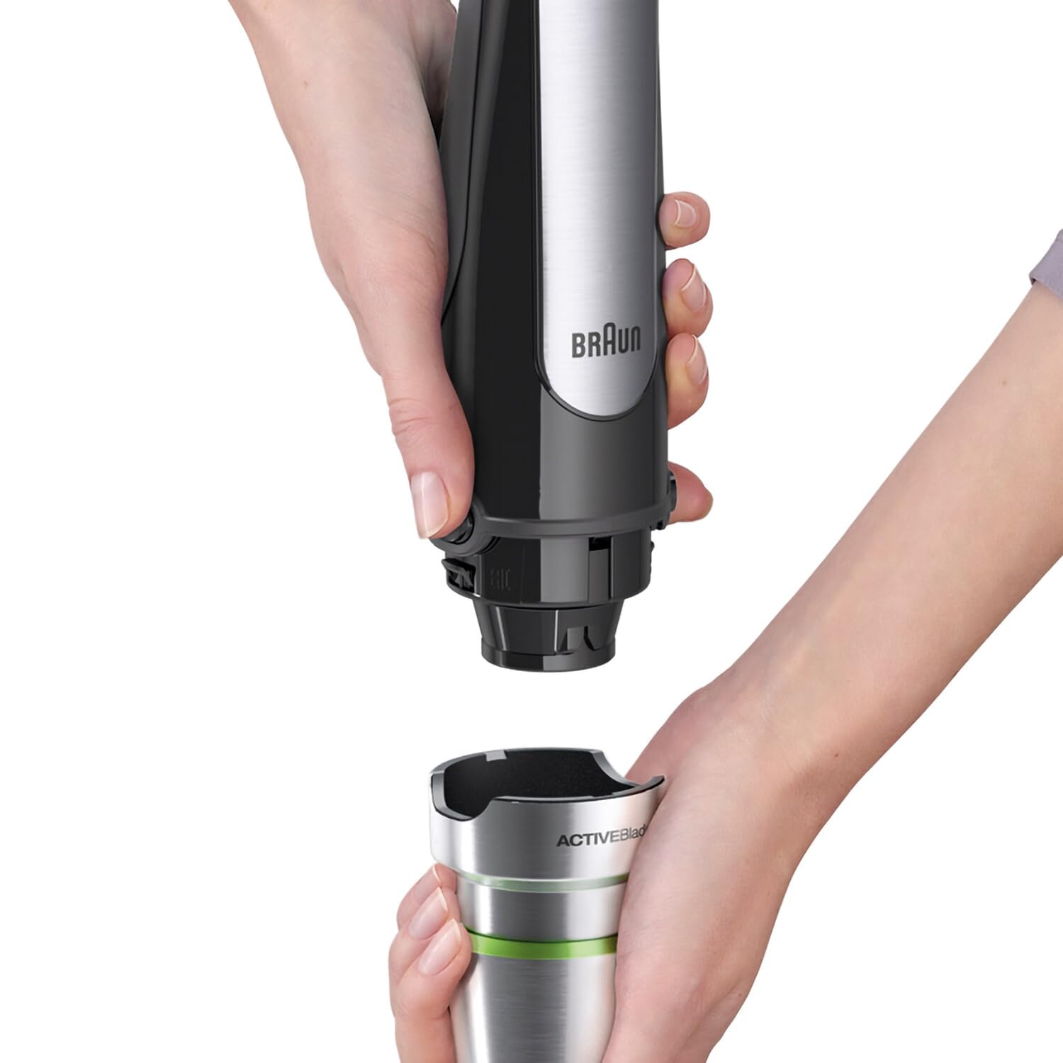 Braun Minipimer 7 - Batidora de Mano con Tecnología SplashControl, Sistema ActiveBlade para Alimentos Duros, Selección de Velocidad, Picadora 500 mL, Vaso 600 mL, 1000 W, Negro (MQ7035X)