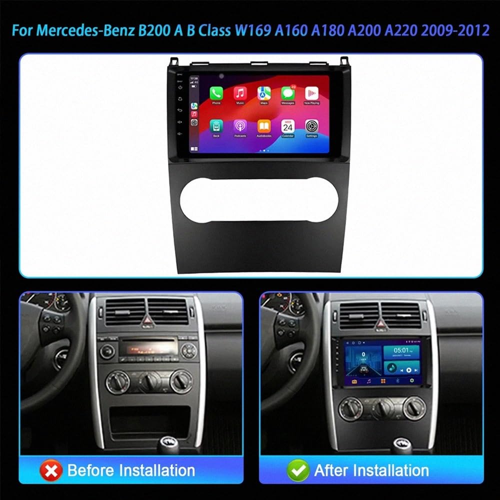 Autoradio 2 Din Bluetooth pour Mercedes-Benz B200 A B Class 2009-2012 Apple Car Play & Android Auto, Mises à Jour OTA, Mirror Link, Bluetooth 5.0, Commande Vocale, GPS, 4 Nuclear 4G+64G