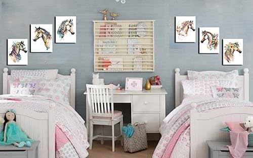 Miniatura 3 de Arte de pared de caballos de colores primaverales, impresiones de pintura de animales, 8.5 x 11 pulgadas, listo para colgar, 3 paneles, caballos