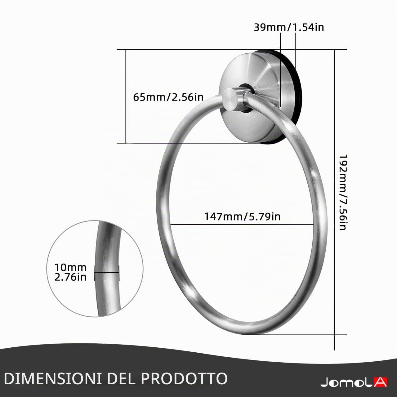 JOMOLA Anelli Portasciugamani Porta Asciugamani Ventosa Bagno Forte Anelli Portasciugamani Acciaio inossidabile Porta Asciugamani ad Anello da Parete Finitura Spazzolata 2 Pezzi