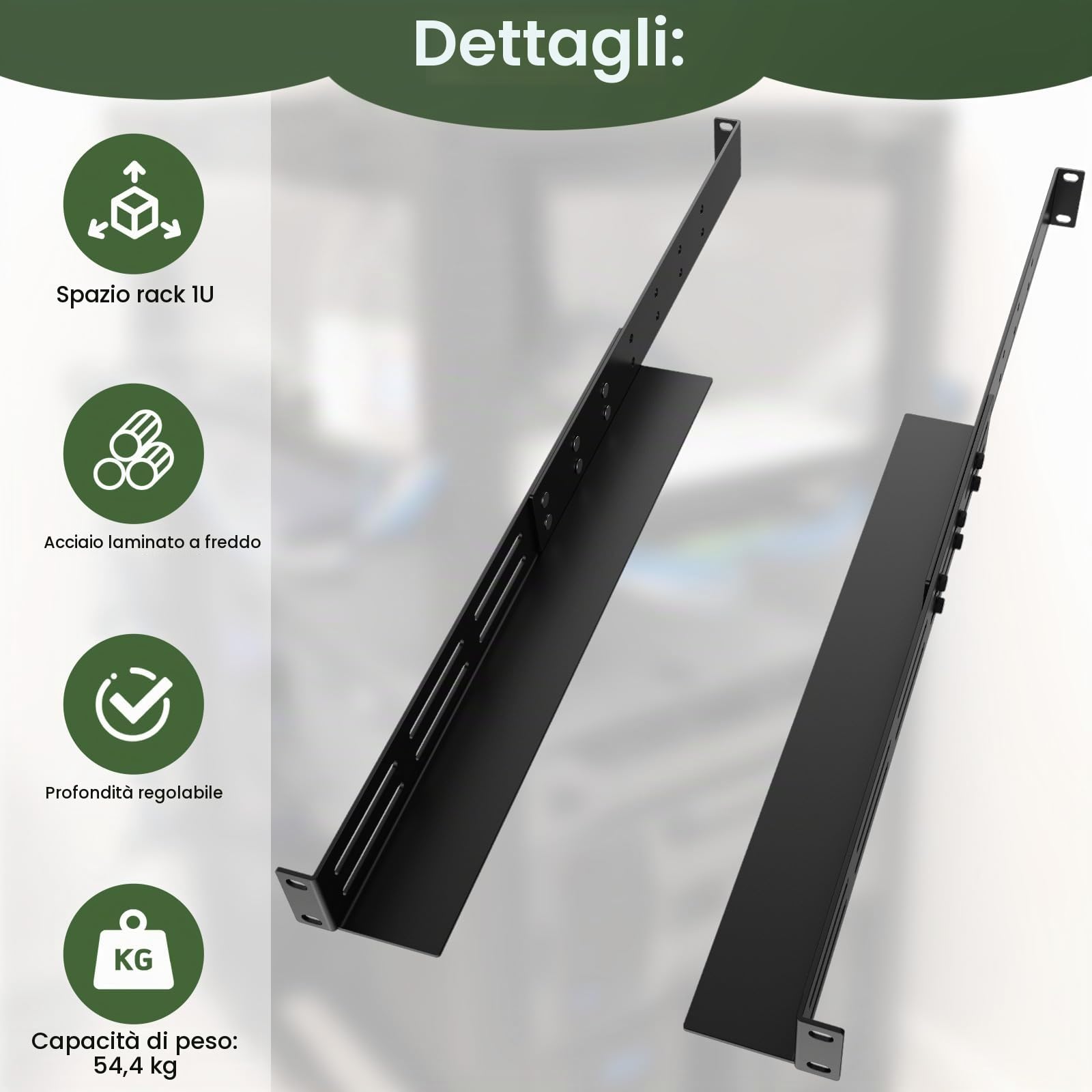 1U - Guide universali per montaggio su rack a 4 montanti, 40,6 - 76,2 cm, profondità regolabile, compatibile con APC, HP, IBM, DELL, Compag Cabinet e rack