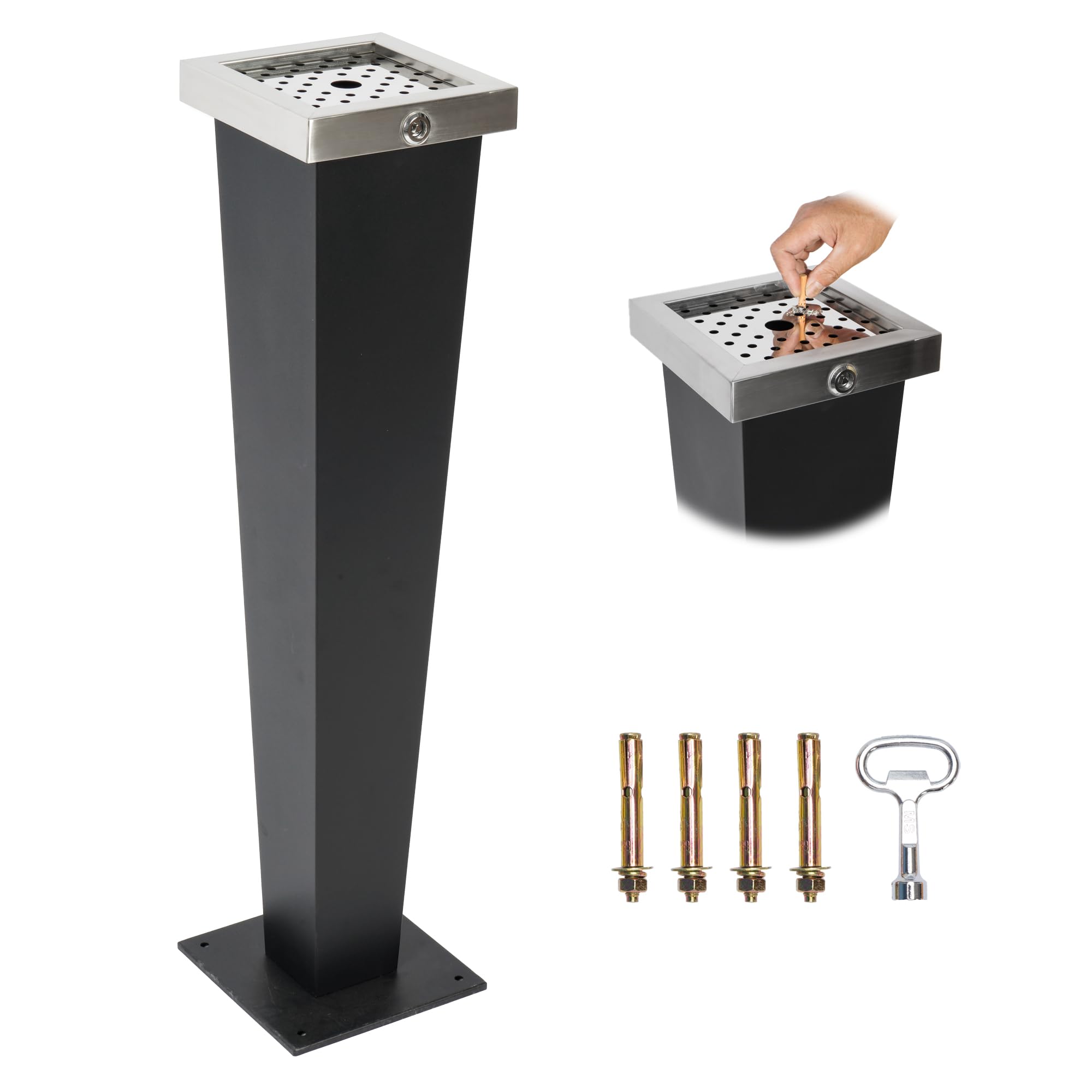 Nisorpa 94CM Free Standing Bin Stainless Steel Vertical freestand Trash Bin w/Key, Indoor Outdoor Waste Containers,Pub Hotel Restaurant Garden Metal Rubbish Bin (NM565)