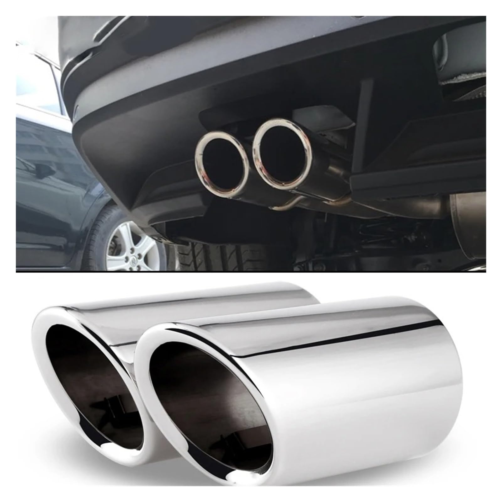 Auto-Endrohre Für VW Für Tiguan 2017 2018 2019 Für MK2 Edelstahl Auto Auspuff Endrohrblende Zubehör Styling Auspuffblende(Schwarz)