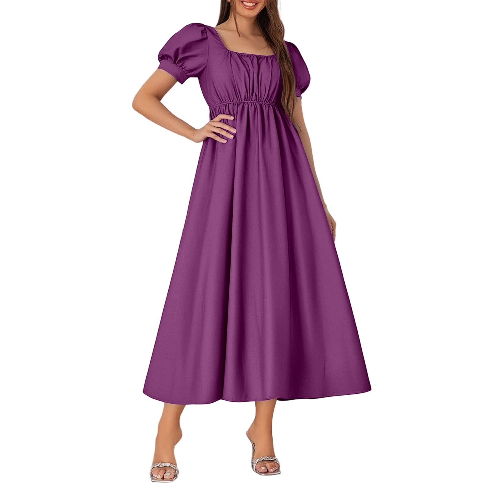 Women Medieval Victorian High Waist Retro Regency Dresswomen'S Satin Ruffled Puff Sleeve Waist Dress Victorian Tea Party Gown with Ribbon Tie Ideal for Costume Parties Halloween Purple โ image 1