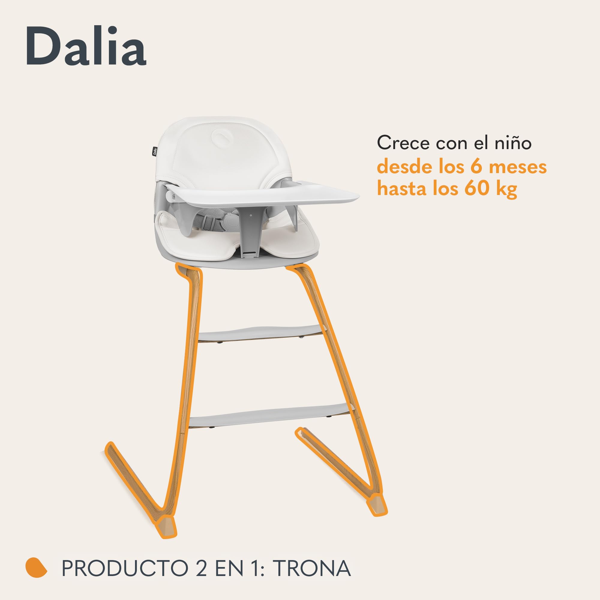 LIONELO DALIA 2 en 1 Trona para bebe de 6 a 36 meses 15 kg, Silla baja para niños mayores de hasta 60 kg, Arnés de 5 puntos, 2 Reposapiés, Bandeja, Crece con el niño (Natural) | De 6 a 36 meses 15 kg, Silla Baja para Niños Mayores de hasta 60 kg, Bandeja,