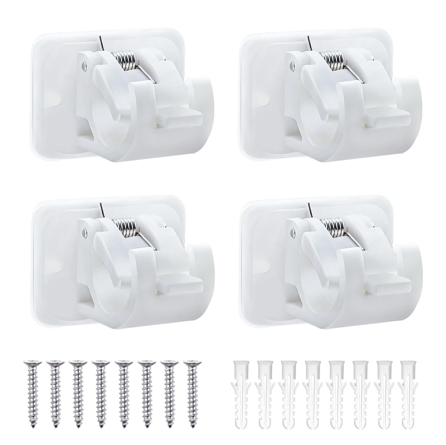 Yangwen White 4Pcs Self Adhesive Curtain Rod Bracket, Crossbar Wall Hooks Bracket Curtain Rod Holders With Screws,For Home Bathroom Kitchen Hotel Pole Towel Clothes Hanging