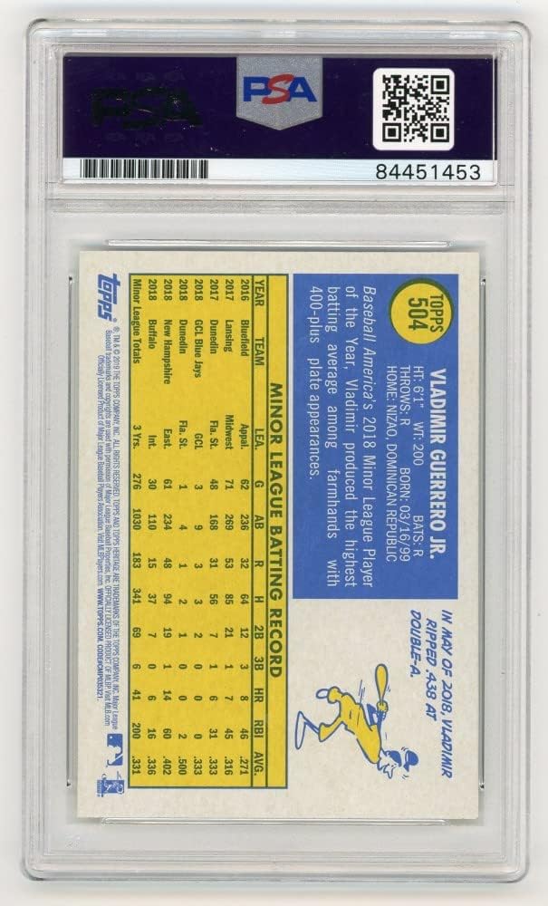 Vladimir Guerrero Jr 2019 Topps Heritage Autographed Rookie Card #504 - PSA/DNA