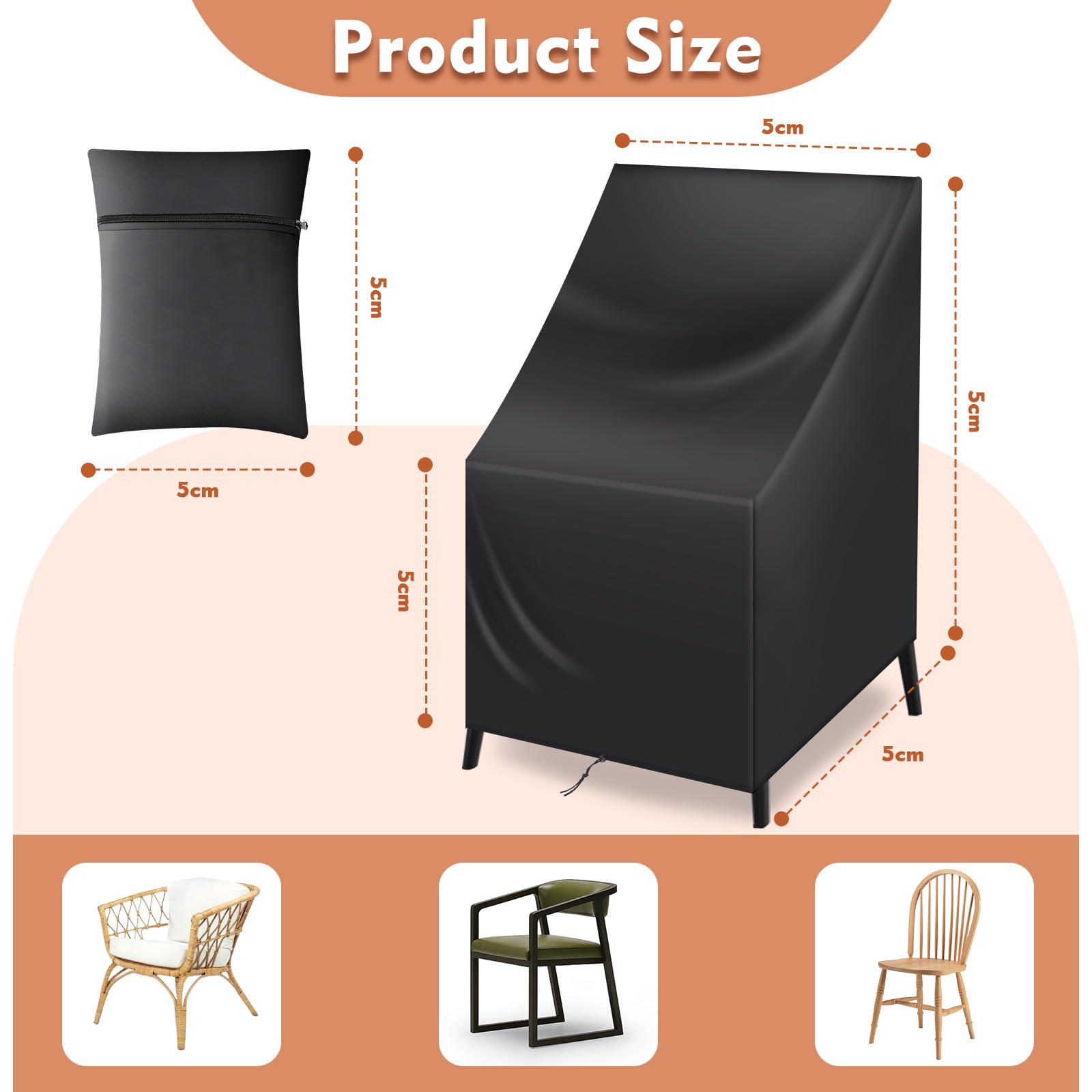 Cozary Copertura Sedie Esterno, 64x64x70/120 cm Impermeabile Copertura Protettiva per Sedie da Esterno, 210D Oxford Anti-UV Copertura Mobili da Giardino - Nero
