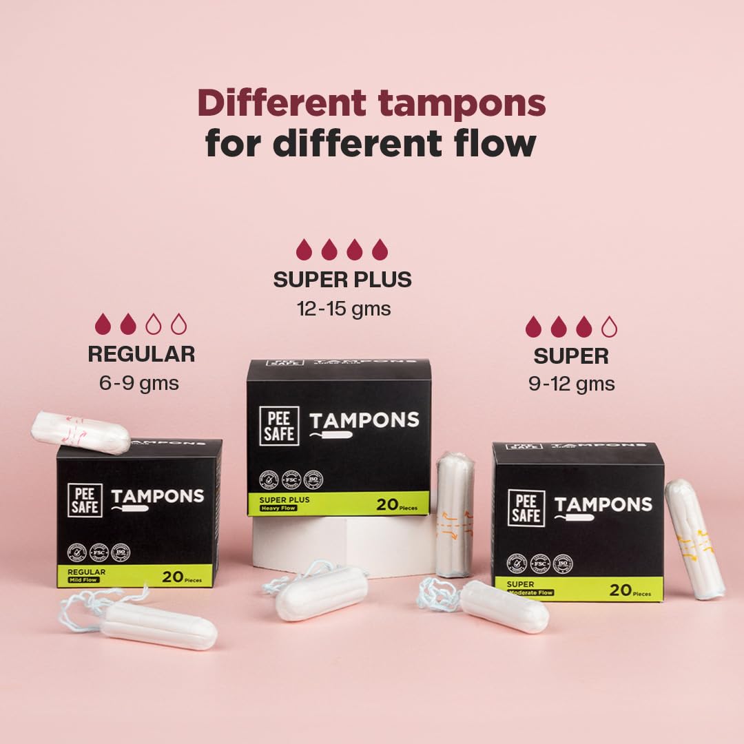 Pee Safe Tampons For Periods - Regular Flow - 20 Units | Dermatologically Tested | FDA Approved | Leak Free | Highly Absorbent | Ultra Soft | Rash Free | Stain-Free Experience | Fragrance-Free 2