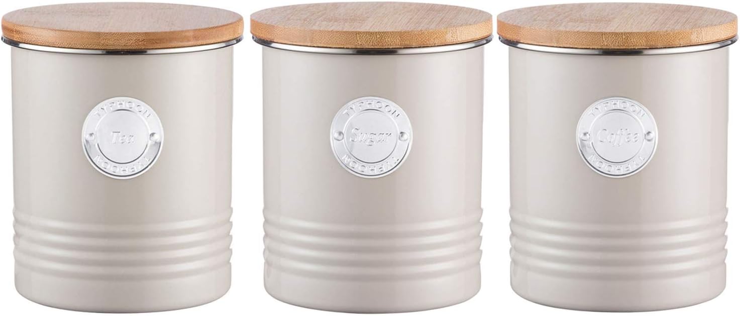 Typhoon Living Putty Steel Set of Tea Coffee Sugar Storage Jar Canister Tin Box