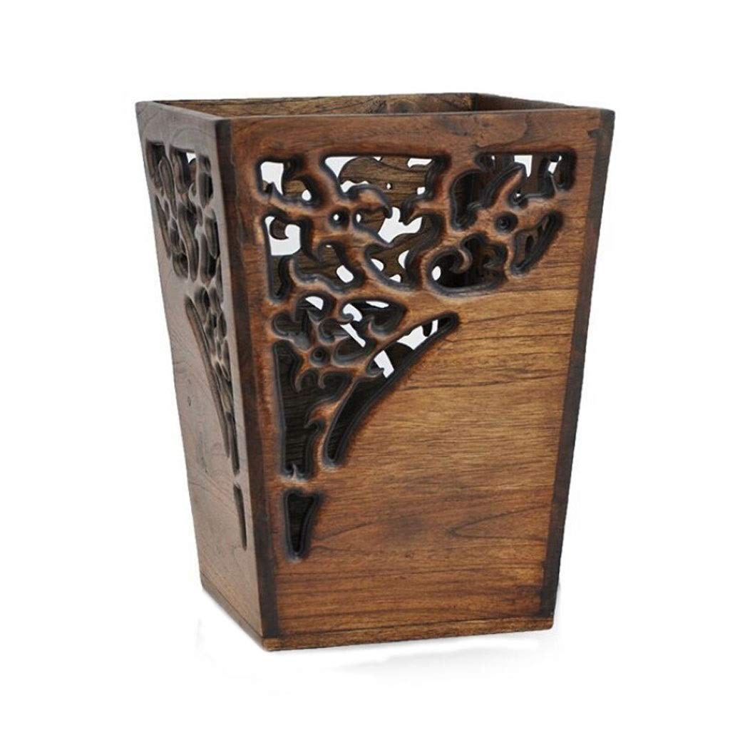 Hong Yi Fei-Shop Trash can for Bedroom Hollow Carving - Wooden Storage Box Retro Creative Coverless Paper Basket, Office Home Desktop Trash Can Trash can (Color : A)