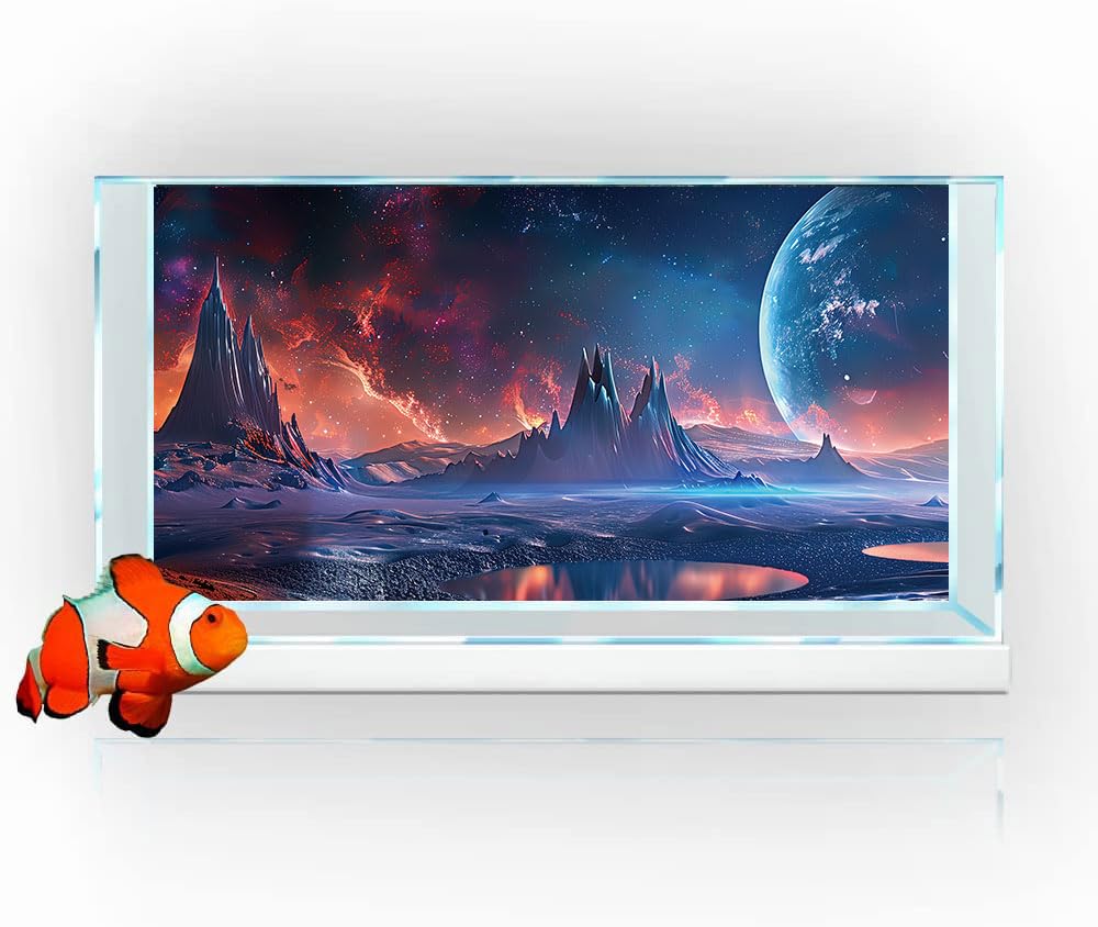 Fond d'aquarium cosmique écarlate, fond d'aquarium sur le thème de l'espace parallèle sur le thème de l'espace parallèle, fond pour terrarium désert tropical 122 x 45,7 cm avec 8 rubans adhésifs