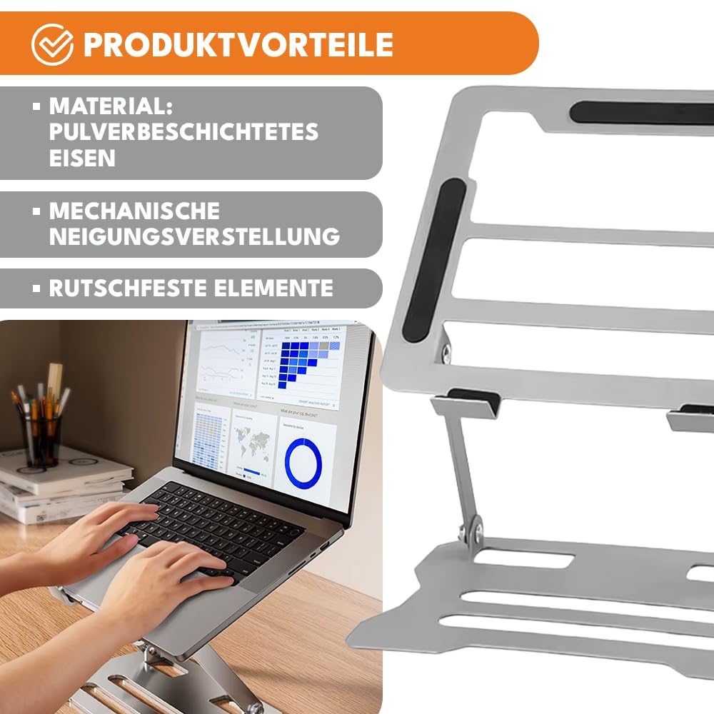 KRUMAD Stojak na laptop regulowany, składany metalowy stojak na notebooka, podstawka na laptop do biurka, sofy i łóżka, antypoślizgowy, stabilny, udźwig do 8 kg