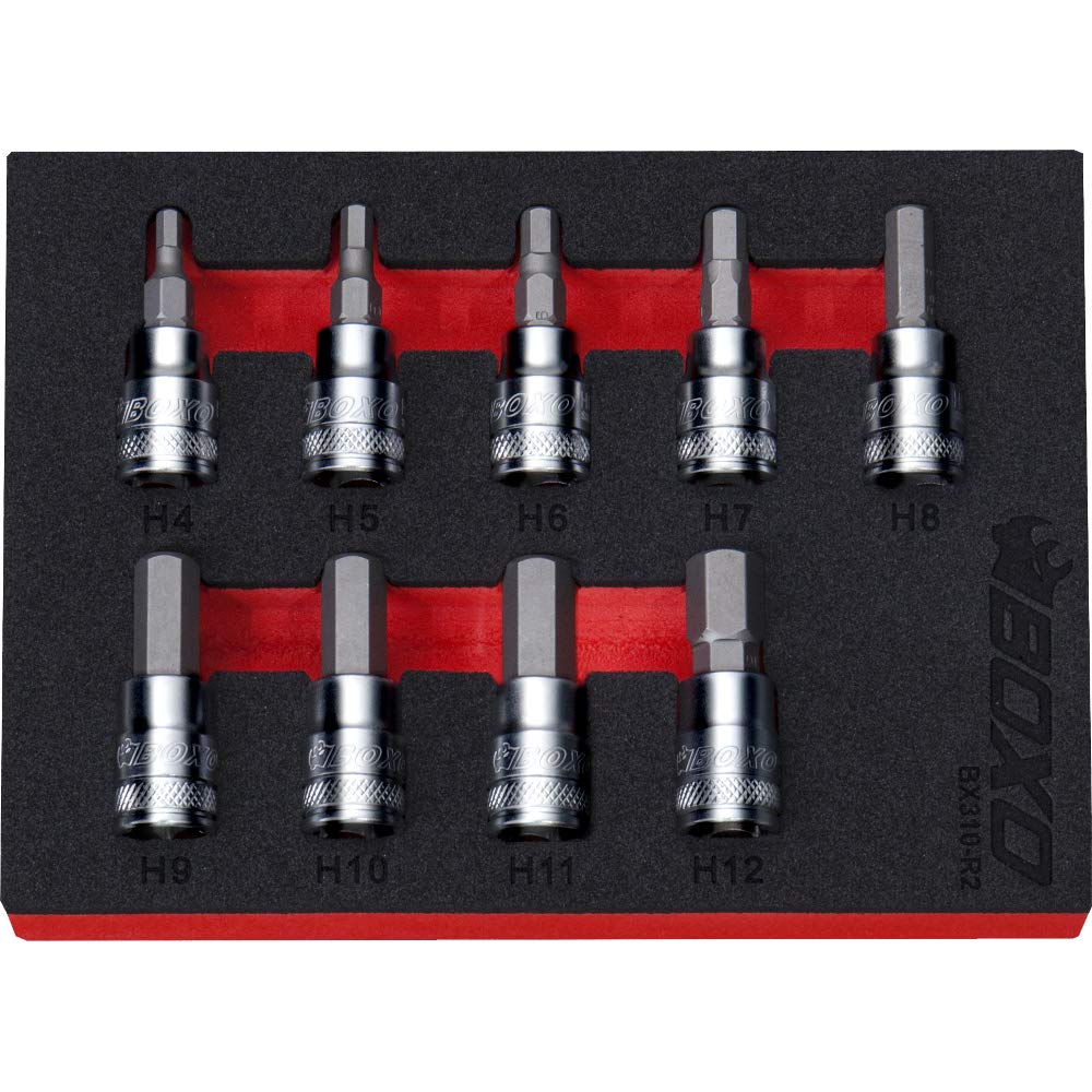 3/8" Drive Hex Bit Socket Set 4-12mm 9 Pcs 48mm Overall Length BX310-R2